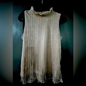 Sparkly top, sleeveless, high neck, loose, peach pink color